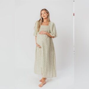 Worth Collective - Melody Maxi Dress with Pleats and Bow Detail in Mint Floral